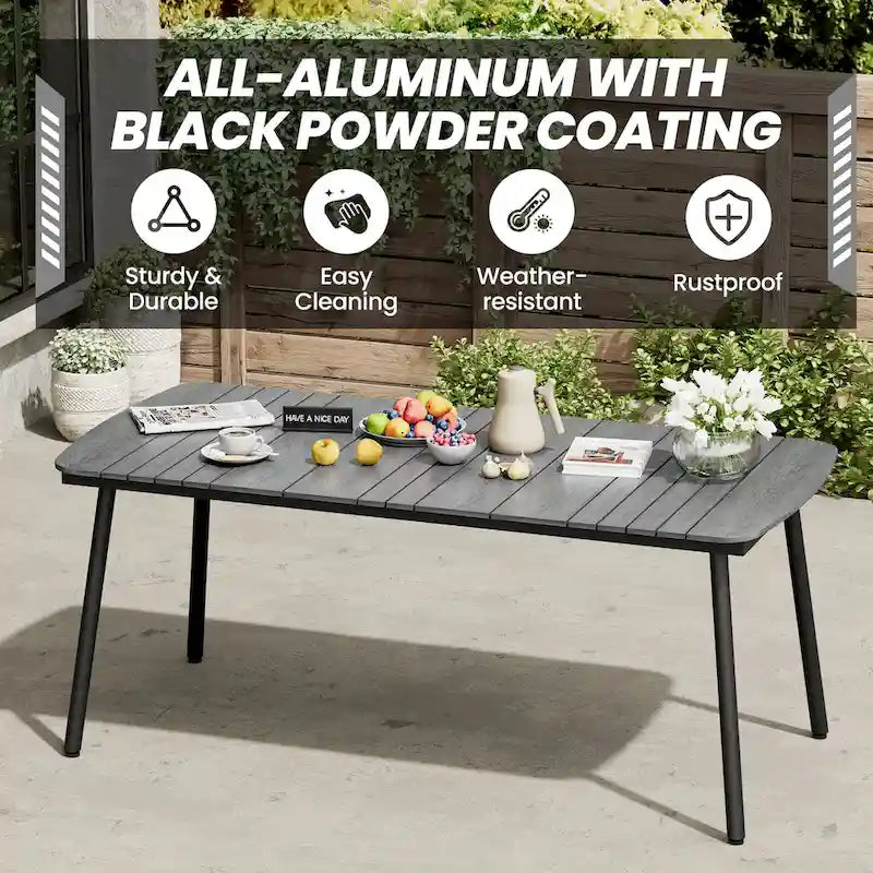 7-Piece Patio Dining Set Aluminum Outdoor Table with Umbrella Hole with Rattan Chairs