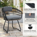 7-Piece Patio Dining Set Aluminum Outdoor Table with Umbrella Hole with Rattan Chairs
