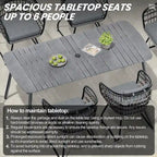 7-Piece Patio Dining Set Aluminum Outdoor Table with Umbrella Hole with Rattan Chairs