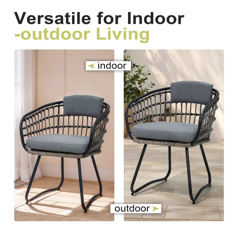 7-Piece Patio Dining Set Aluminum Outdoor Table with Umbrella Hole with Rattan Chairs
