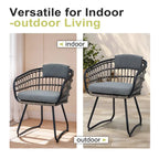 7-Piece Patio Dining Set Aluminum Outdoor Table with Umbrella Hole with Rattan Chairs