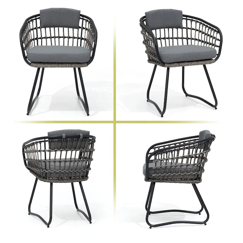 7-Piece Patio Dining Set Aluminum Outdoor Table with Umbrella Hole with Rattan Chairs