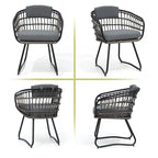 7-Piece Patio Dining Set Aluminum Outdoor Table with Umbrella Hole with Rattan Chairs