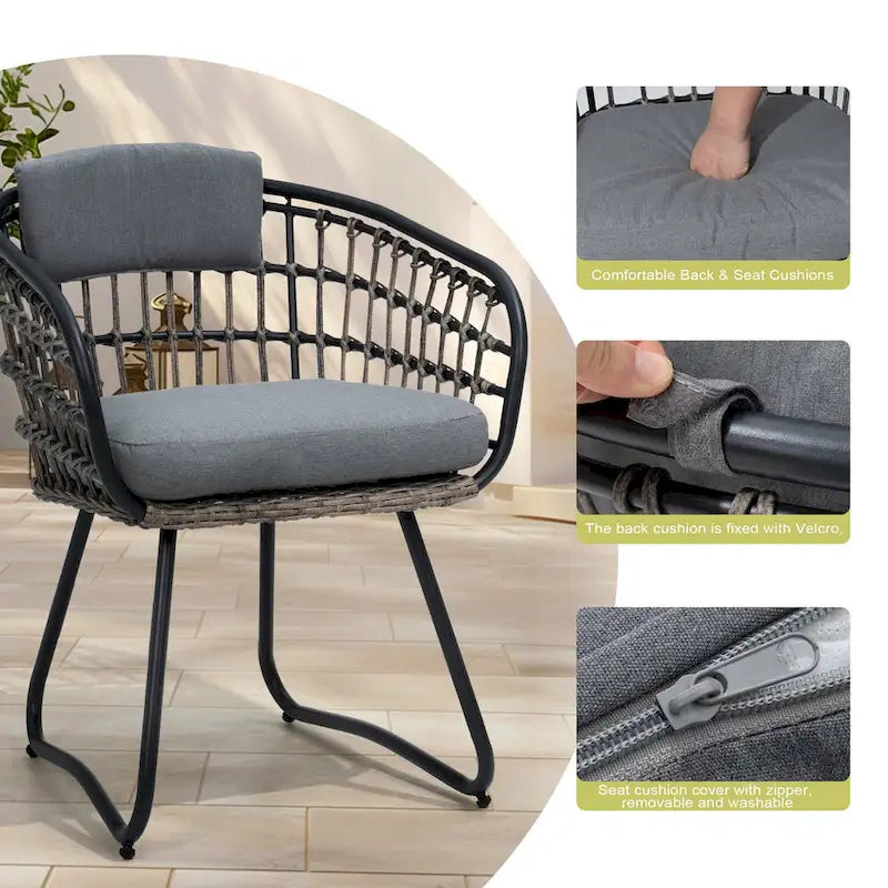 7-Piece Patio Dining Set Aluminum Outdoor Table with Umbrella Hole with Rattan Chairs
