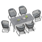 7-Piece Patio Dining Set Aluminum Outdoor Table with Umbrella Hole with Rattan Chairs