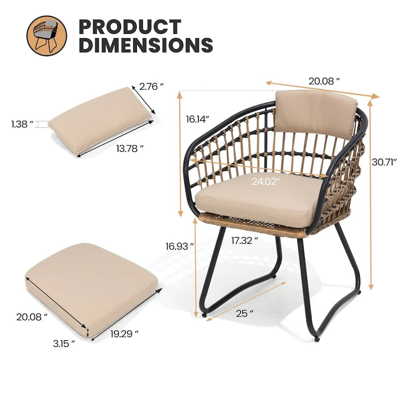 7-Piece Patio Dining Set Aluminum Outdoor Table with Umbrella Hole with Rattan Chairs
