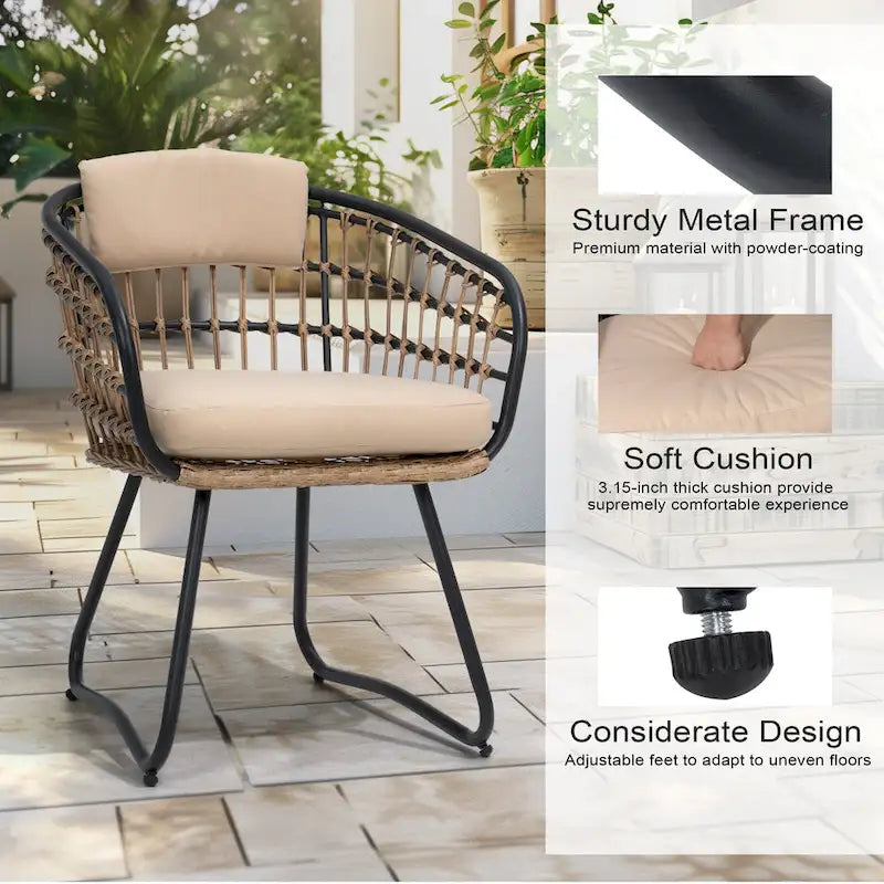 7-Piece Patio Dining Set Aluminum Outdoor Table with Umbrella Hole with Rattan Chairs