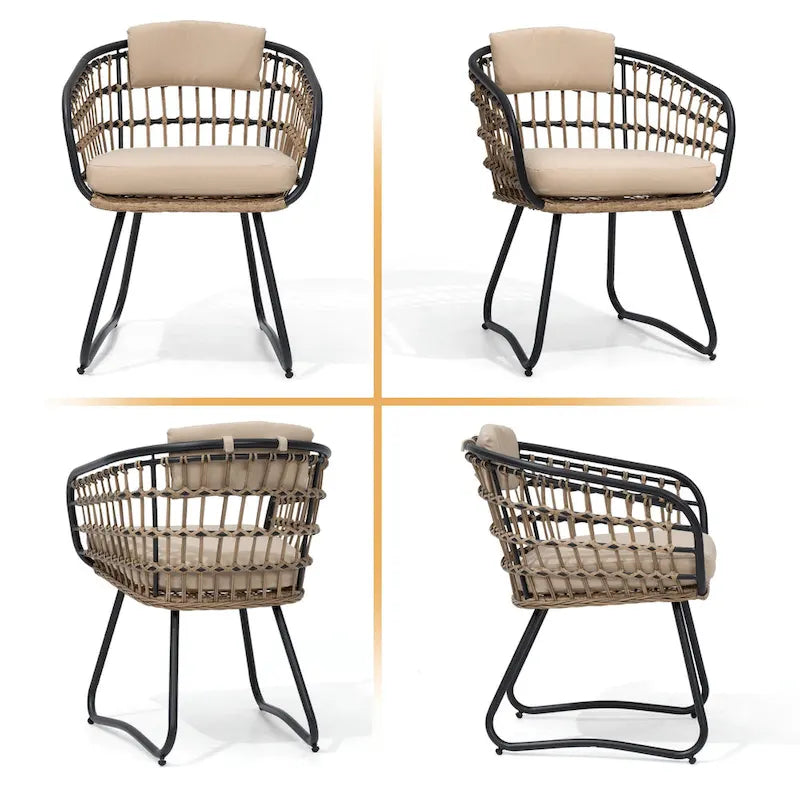 7-Piece Patio Dining Set Aluminum Outdoor Table with Umbrella Hole with Rattan Chairs