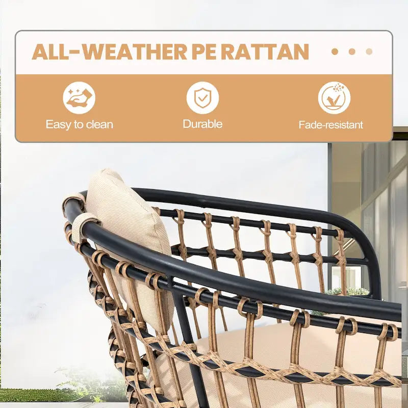 7-Piece Patio Dining Set Aluminum Outdoor Table with Umbrella Hole with Rattan Chairs