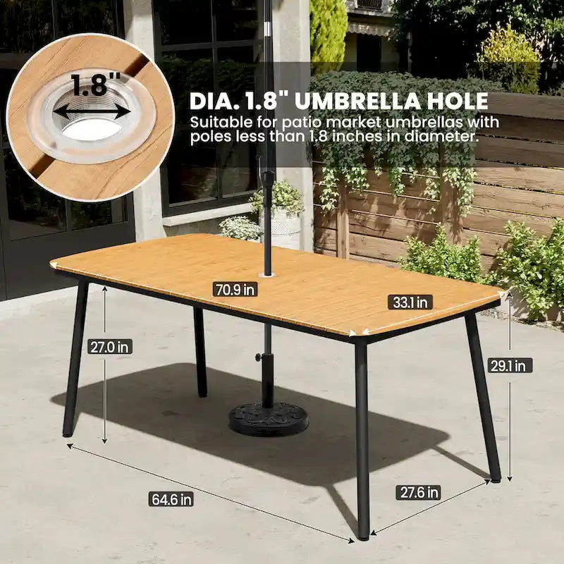 7-Piece Patio Dining Set Aluminum Outdoor Table with Umbrella Hole with Rattan Chairs