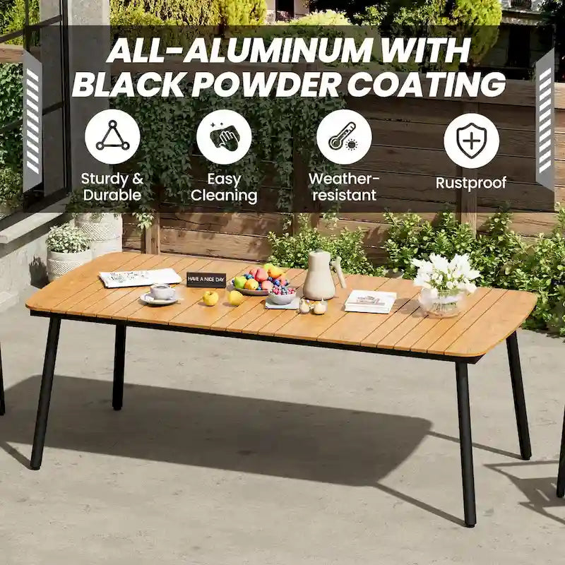 7-Piece Patio Dining Set Aluminum Outdoor Table with Umbrella Hole with Rattan Chairs