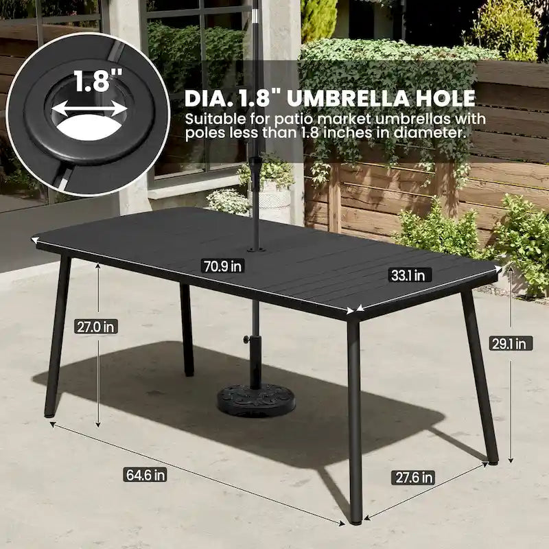 7-Piece Patio Dining Set Aluminum Outdoor Table with Umbrella Hole with Rattan Chairs