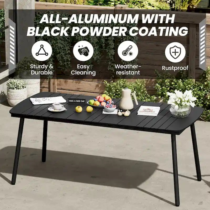 7-Piece Patio Dining Set Aluminum Outdoor Table with Umbrella Hole with Rattan Chairs