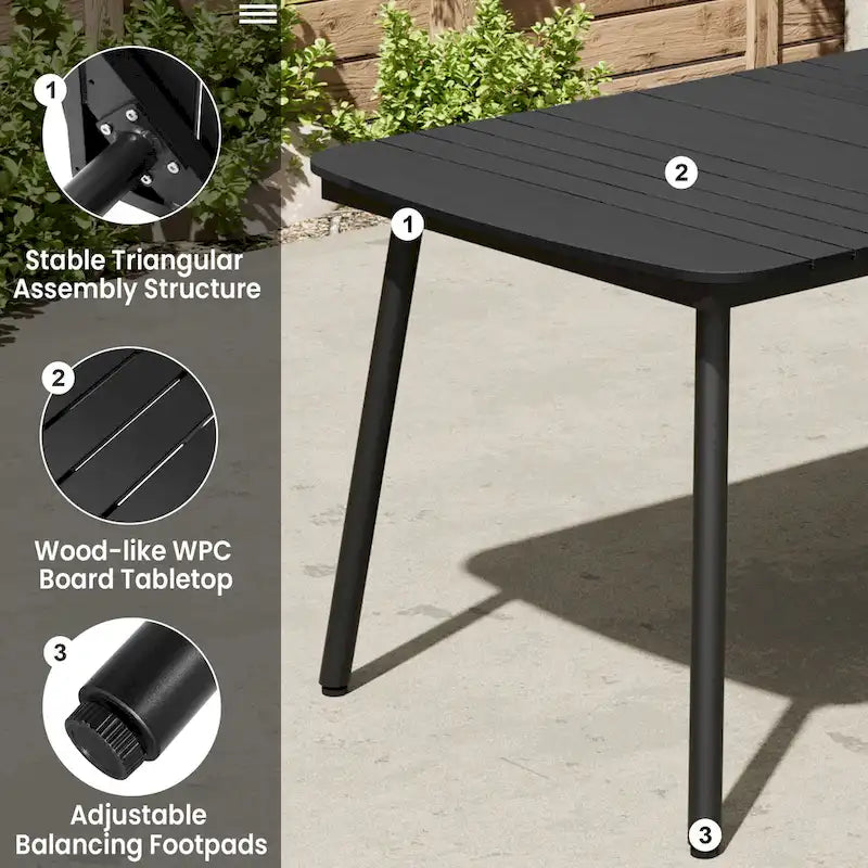 7-Piece Patio Dining Set Aluminum Outdoor Table with Umbrella Hole with Rattan Chairs