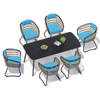 7-Piece Patio Dining Set Aluminum Outdoor Table with Umbrella Hole with Rattan Chairs