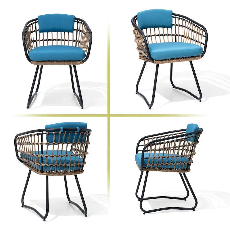 7-Piece Patio Dining Set Aluminum Outdoor Table with Umbrella Hole with Rattan Chairs