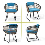 7-Piece Patio Dining Set Aluminum Outdoor Table with Umbrella Hole with Rattan Chairs