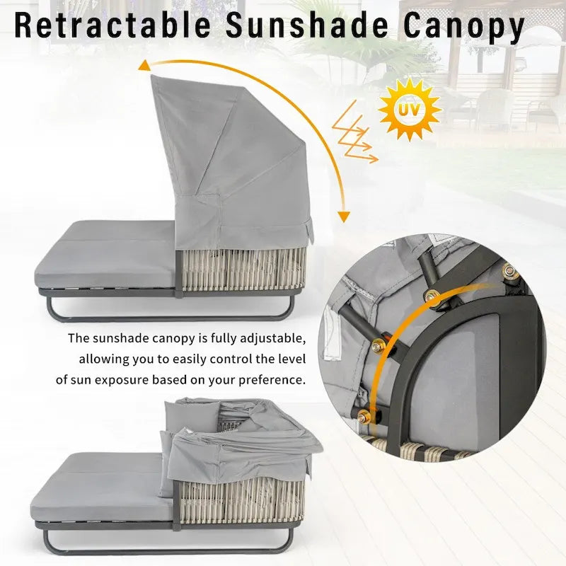 57  Outdoor Rattan Daybed with Canopy and Cushion