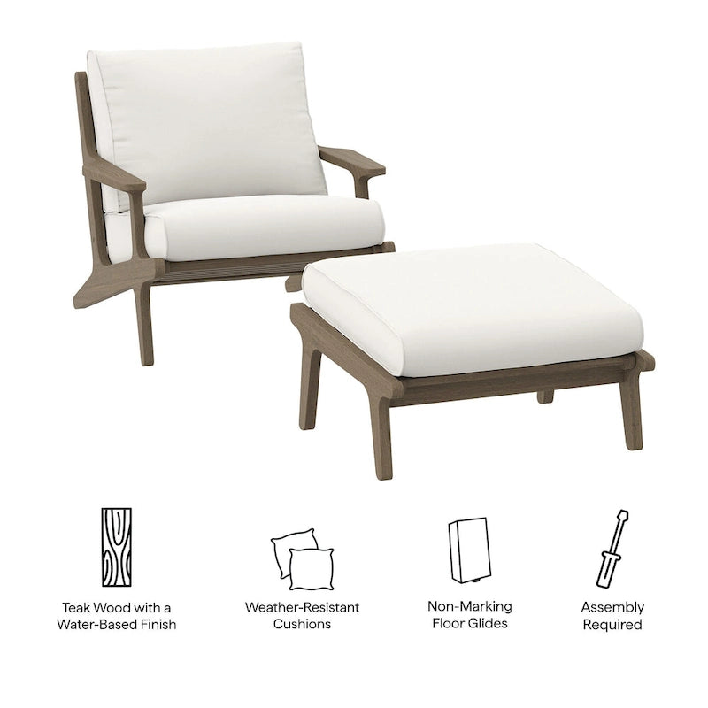 Saratoga Outdoor Patio Teak Wood Chair and Ottoman Set