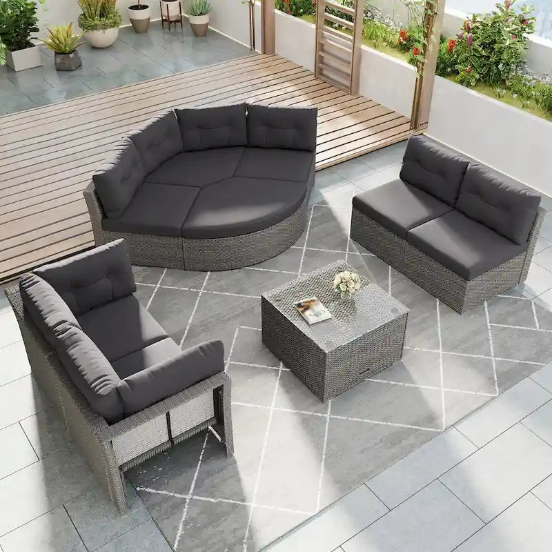 Patio Furniture Set Outdoor Furniture Daybed Rattan Sectional Furniture Set Patio Seating Group With Cushions and Center Table