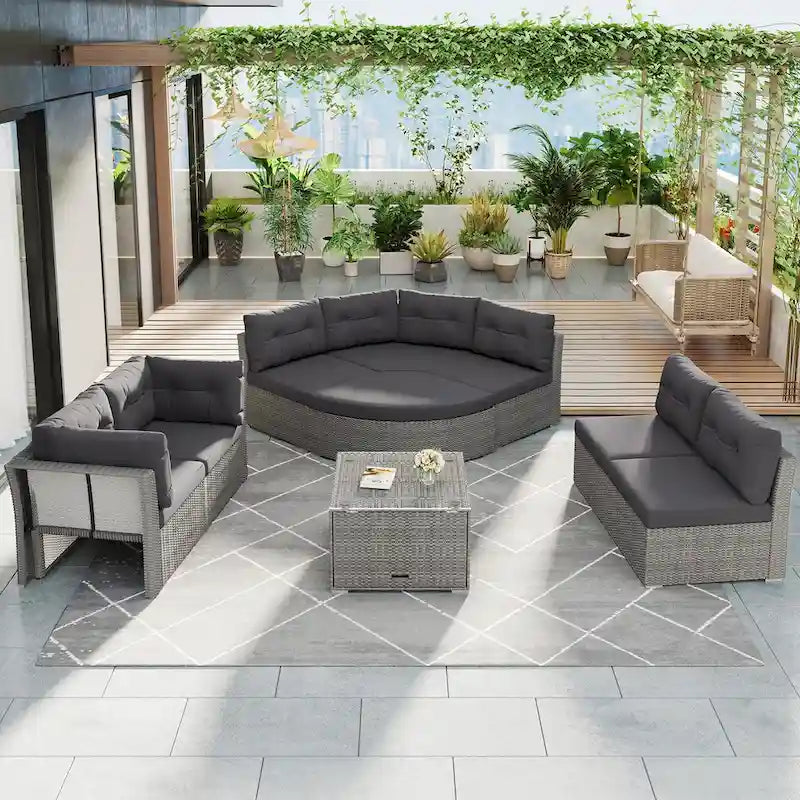 Patio Furniture Set Outdoor Furniture Daybed Rattan Sectional Furniture Set Patio Seating Group With Cushions and Center Table