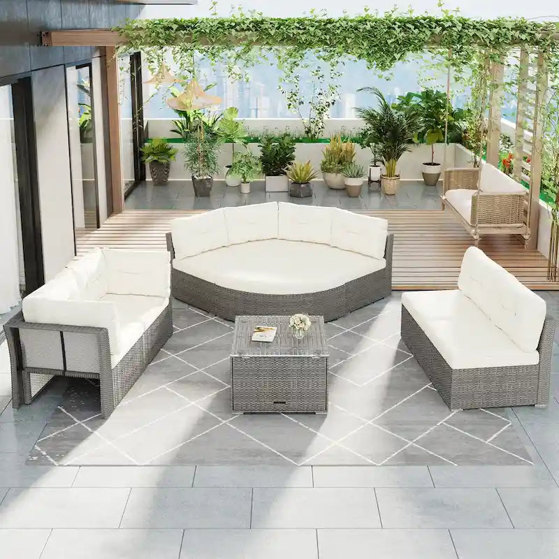 Patio Furniture Set Outdoor Furniture Daybed Rattan Sectional Furniture Set Patio Seating Group With Cushions and Center Table