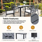 7-Piece Outdoor Patio Aluminum Dining Set with 67  Rectangular Table, 2 Swivel Rocker & 4 Armchairs, and Umbrella Hole