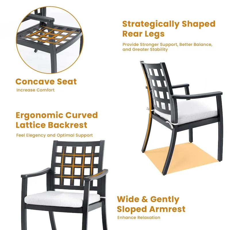 7-Piece Outdoor Patio Aluminum Dining Set with 67  Rectangular Table, 2 Swivel Rocker & 4 Armchairs, and Umbrella Hole