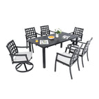 7-Piece Outdoor Patio Aluminum Dining Set with 67  Rectangular Table, 2 Swivel Rocker & 4 Armchairs, and Umbrella Hole