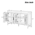 Rattan Door Sideboard Buffet Cabinet - 4 Door Storage Console with Adjustable Shelves for Dining Room Living Room - Natural Wood Finish