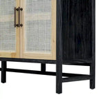 Rattan Door Sideboard Buffet Cabinet - 4 Door Storage Console with Adjustable Shelves for Dining Room Living Room - Natural Wood Finish