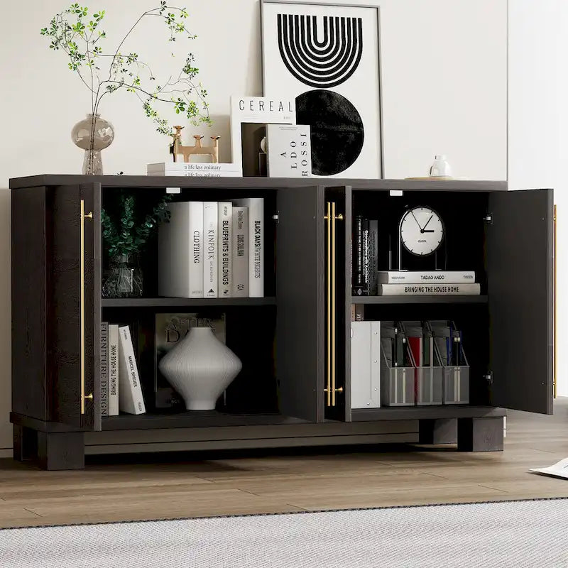 Sideboard Buffet Cabinet with Adjustable Shelves & Gold Handles