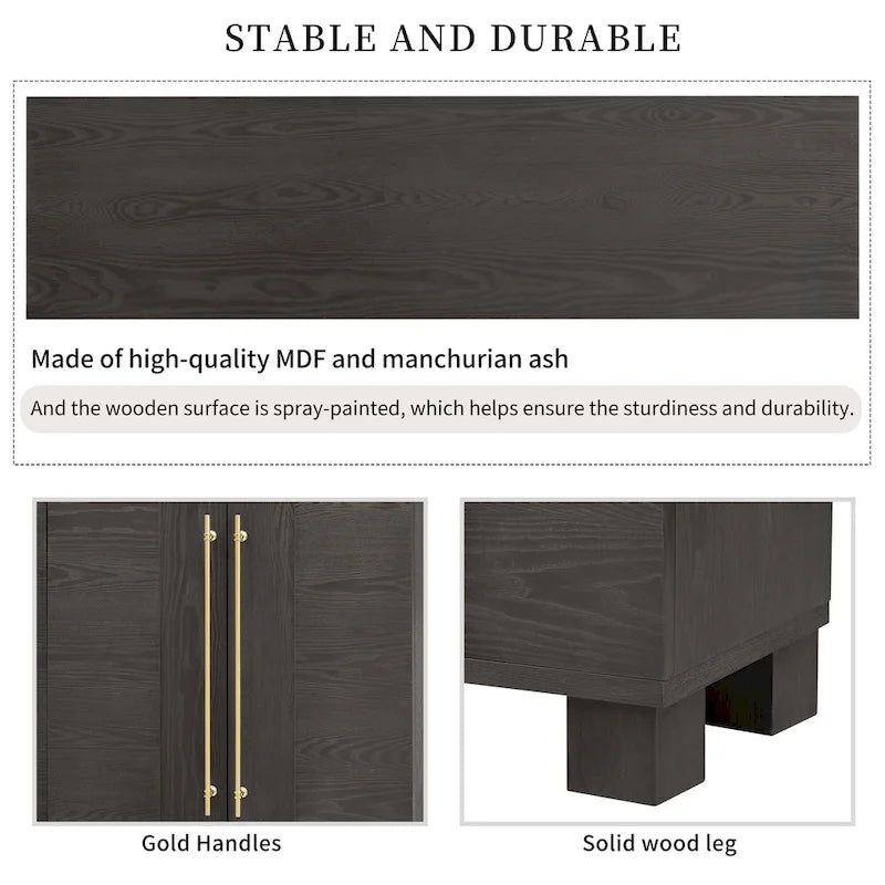 Sideboard Buffet Cabinet with Adjustable Shelves & Gold Handles