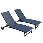 Chaise Lounge Outdoor, 2 Piece Lounge Chair with Wheels with 5 Adjustable Position for Patio, Beach, Yard, Pool