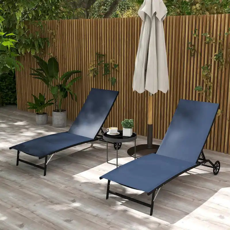 Chaise Lounge Outdoor, 2 Piece Lounge Chair with Wheels with 5 Adjustable Position for Patio, Beach, Yard, Pool