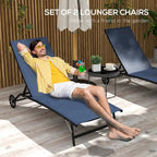 Chaise Lounge Outdoor, 2 Piece Lounge Chair with Wheels with 5 Adjustable Position for Patio, Beach, Yard, Pool