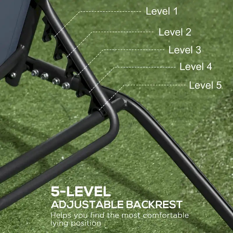 Chaise Lounge Outdoor, 2 Piece Lounge Chair with Wheels with 5 Adjustable Position for Patio, Beach, Yard, Pool
