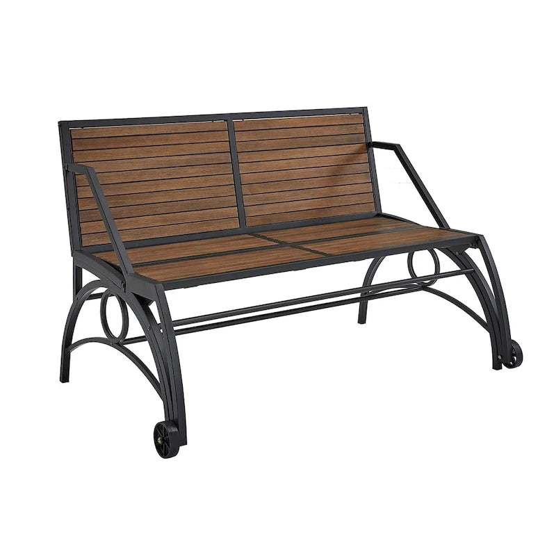Saba Convertible Walnut Finish Black Metal Outdoor Table/Bench by iNSPIRE Q Oasis