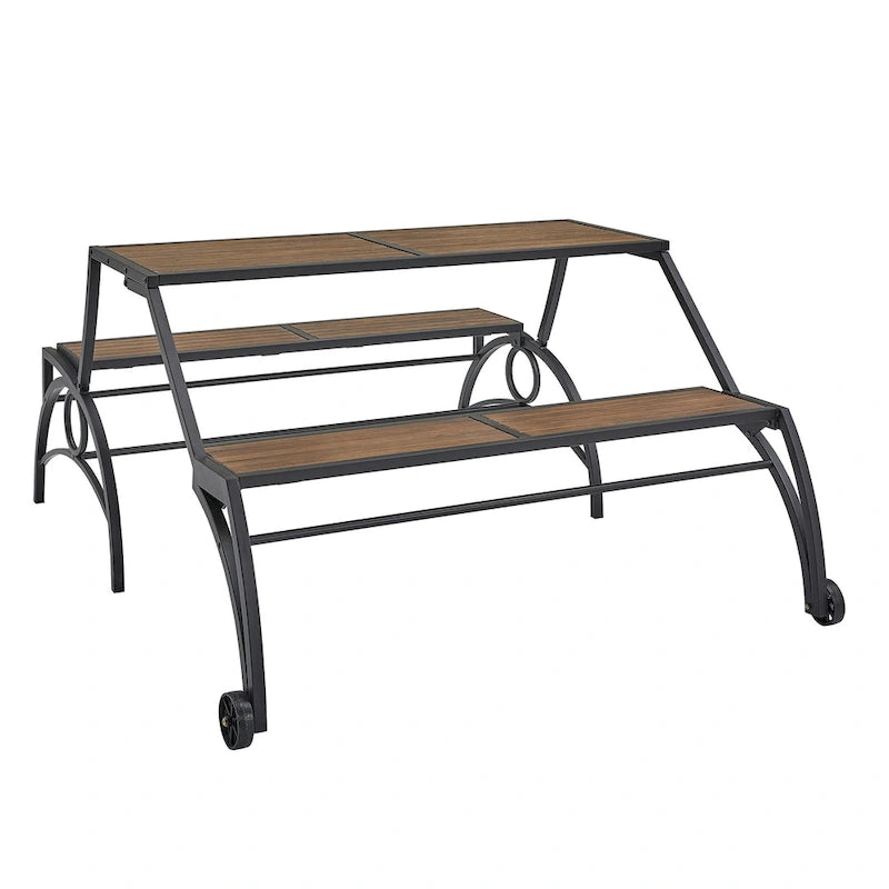 Saba Convertible Walnut Finish Black Metal Outdoor Table/Bench by iNSPIRE Q Oasis