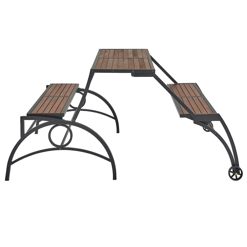 Saba Convertible Walnut Finish Black Metal Outdoor Table/Bench by iNSPIRE Q Oasis