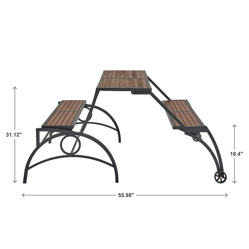 Saba Convertible Walnut Finish Black Metal Outdoor Table/Bench by iNSPIRE Q Oasis