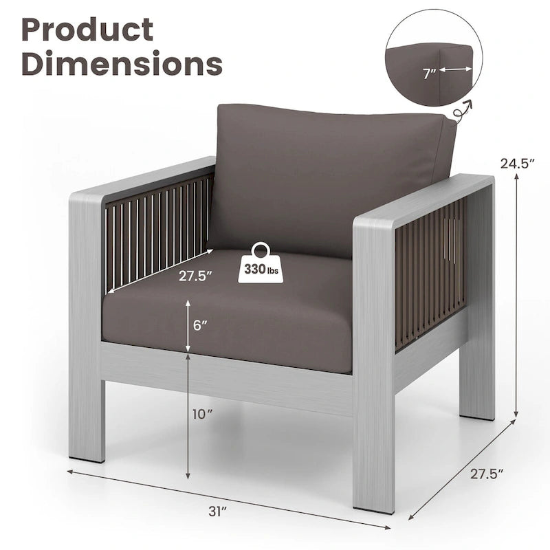 Aluminum Patio Armchair with Thick Cushions for Comfort - 31 L x 27.5 W x 24.5 H