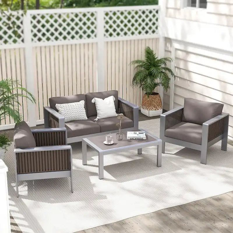 Aluminum Patio Armchair with Thick Cushions for Comfort - 31 L x 27.5 W x 24.5 H