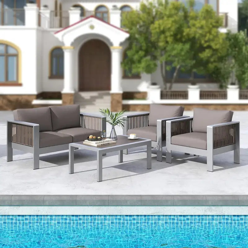 Aluminum Patio Armchair with Thick Cushions for Comfort - 31 L x 27.5 W x 24.5 H