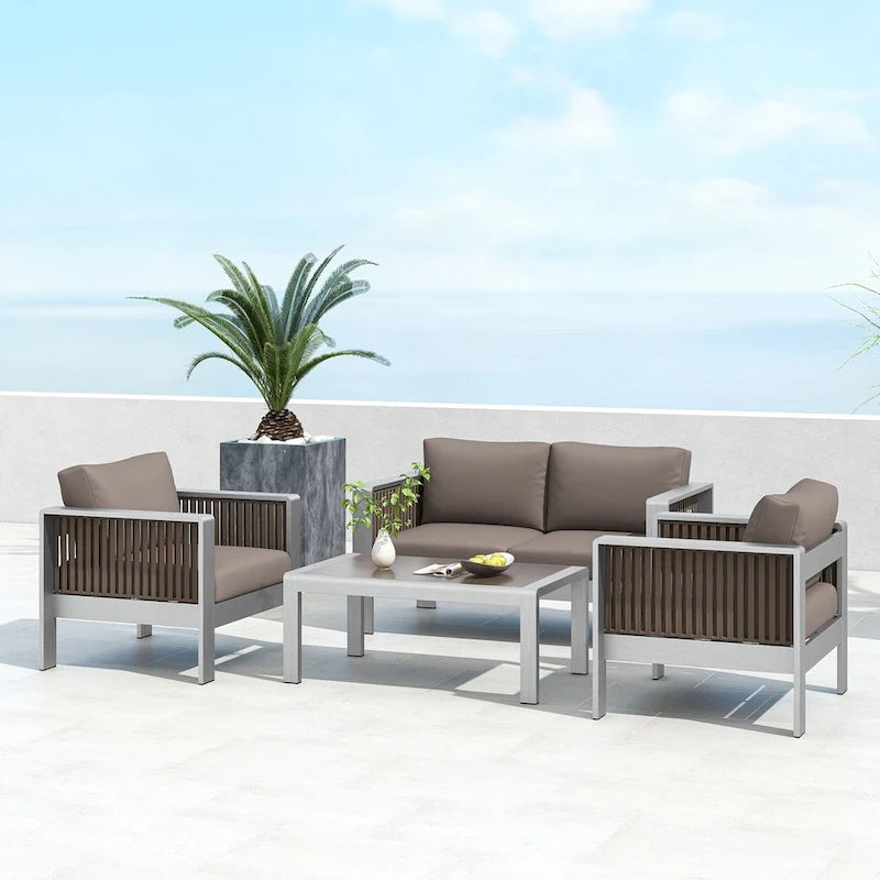 Aluminum Patio Armchair with Thick Cushions for Comfort - 31 L x 27.5 W x 24.5 H