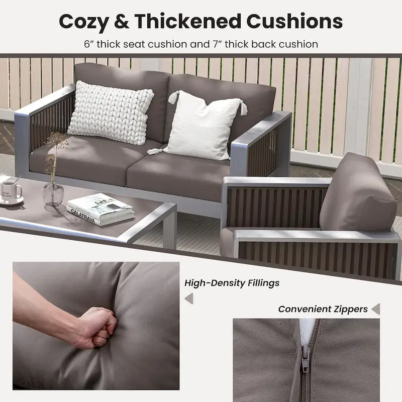 Aluminum Patio Armchair with Thick Cushions for Comfort - 31 L x 27.5 W x 24.5 H