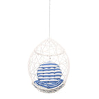 Kiwi Hanging Basket Chair w Chain, Egg Shape, Rattan Weaving, White