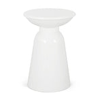 Suma Outdoor End Table, Round 15 Inch Top, Pedestal Base, White Iron
