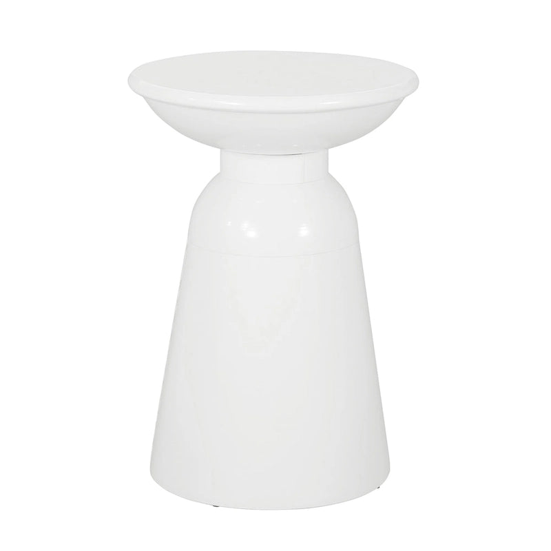 Suma Outdoor End Table, Round 15 Inch Top, Pedestal Base, White Iron