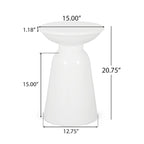 Suma Outdoor End Table, Round 15 Inch Top, Pedestal Base, White Iron